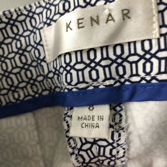 Kenar Womens Size 8 Capri Ankle Crop Pants Blue Geometric Print Career Work - Picture 9 of 9
